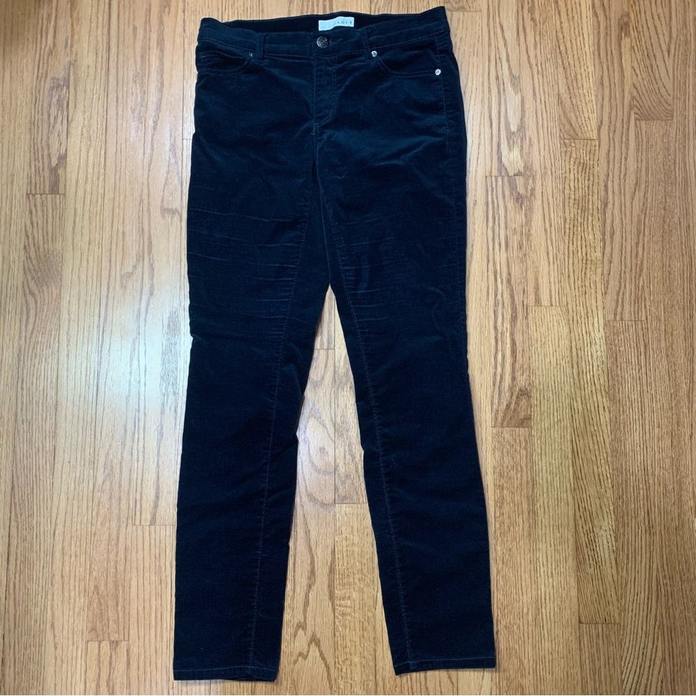 Loft Size 4 Modern Skinny Mid Rise Deep Navy Velvet Pants Whiskered Holiday Work
